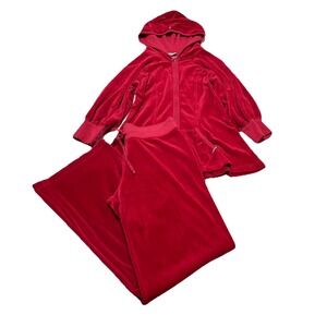 Vintage Hard Tail Y2K Terry Track Suit L Red Zip Up Jacket Hoodie Wide Leg‎ Pant